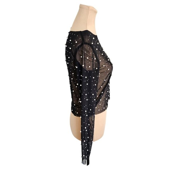 Thirty / Thirty Beaded Bejeweled Mesh Long Sleeve Top Sz L - Picture 4 of 9